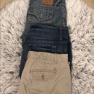 TWO Jean shorts + ONE khaki shorts